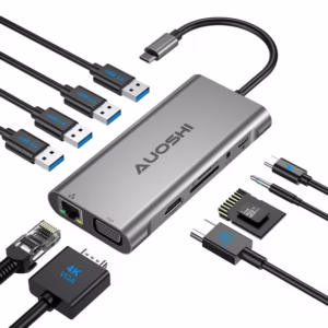 AUOSHI Docking Station for Laptop, 11-in-1 USB C Hub with Dual Monitor